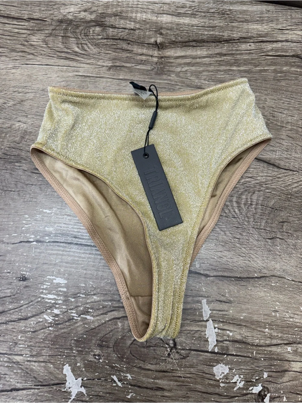 Triangl Gold Shimmer High Waisted Bikini Bottoms size large NWT